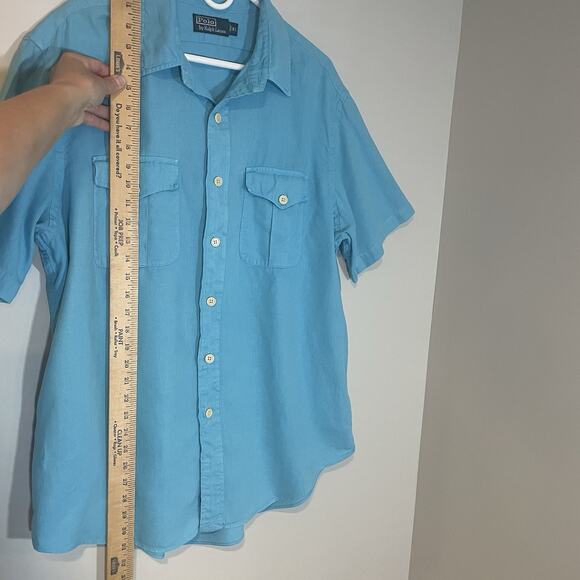 Polo Ralph Lauren Men’s XL Linen Blend Short Sleeve Button Down Shirt Aqua Blue - Picture 3 of 7